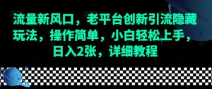 流量新风口,老平台创新引流隐藏玩法,操作简单,小白轻松上手,日入2张,详细教程-康仁安资源