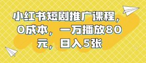 小红书短剧推广课程，0成本，一万播放80元，日入5张-康仁安资源
