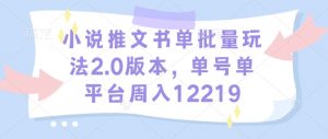 小说推文书单批量玩法2.0版本,单号单平台周入12219-康仁安资源