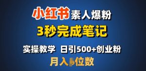 首推:小红书素人爆粉,3秒完成笔记,日引500+月入过W-康仁安资源
