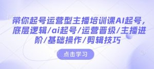 带你起号运营型主播培训课AI起号，底层逻辑/ai起号/运营晋级/主播进阶/基础操作/剪辑技巧-康仁安资源