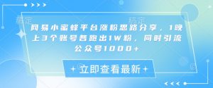 网易小蜜蜂平台涨粉思路分享,1晚上3个账号各跑出1W粉,同时引流公众号1000+-康仁安资源