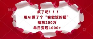 疯了吧！用AI做了个“会做饭的猫”，播放200万，单日变现1k-康仁安资源