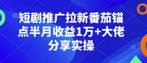短剧推广拉新番茄锚点半月收益1万+大佬分享实操-康仁安资源