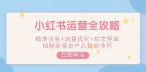 小红书运营全攻略，精准获客+流量优化+软文种草，揭秘高客单产品投放技巧-康仁安资源