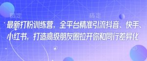 最新打粉训练营，全平台精准引流抖音、快手、小红书，打造高级朋友圈拉开你和同行差异化-康仁安资源