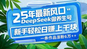 25年最新风口，用DeepSeek做养生号，新手轻松日赚上千块，一条作品涨粉...-康仁安资源