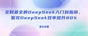 全网最全的DeepSeek入门到指南，看完DeepSeek效率提升80%(建议收藏)-康仁安资源