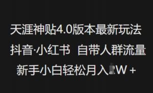 天涯神贴4.0版本最新玩法,抖音·小红书自带人群流量,新手小白轻松月入过W-康仁安资源