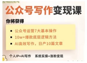 AI公众号写作变现课,手把手实操演示,从0到1做一个小而美的会赚钱的IP号-康仁安资源