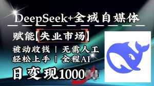 降维打击,Deepseek+全域自媒体,赋能失业市场,被动收钱,无需人工全程AI,日变现1k-康仁安资源