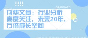 付费文章：行业分析 高度关注，未来20年，万倍成长空间-康仁安资源