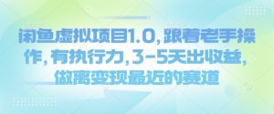 闲鱼虚拟项目1.0，跟着老手操作，有执行力，3-5天出收益，做离变现最近的赛道-康仁安资源