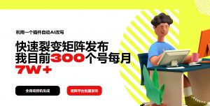 利用一个插件自动AI改写，快速裂变矩阵发布，我目前300个号每月7W+-康仁安资源