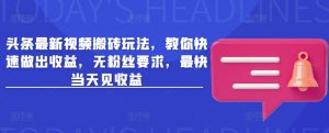 头条最新视频搬砖玩法，教你快速做出收益，无粉丝要求，最快当天见收益-康仁安资源