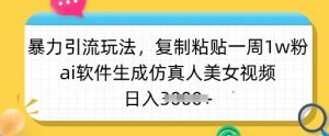 暴力引流玩法,复制粘贴一周1w粉,ai软件生成仿真人美女视频,日入多张-康仁安资源