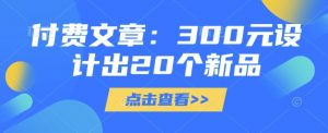 付费文章：300元设计出20个新品-康仁安资源