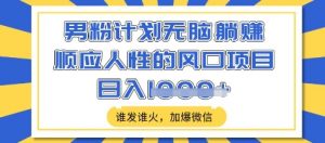 男粉计划无脑躺Z，顺应人性的风口项目，谁发谁火，加爆微信，日入多张【揭秘】-康仁安资源
