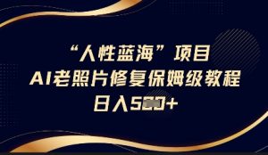 人性蓝海AI老照片修复项目保姆级教程，长期复购，轻松日入5张-康仁安资源