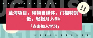 蓝海项目，得物自媒体，门槛特别低，轻松月入6k-康仁安资源