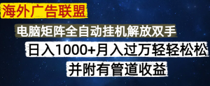 海外广告联盟每天几分钟日入1000+无脑操作，可矩阵并附有管道收益-康仁安资源