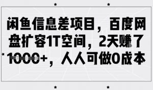 闲鱼信息差项目，百度网盘扩容1T空间，2天收益1k+，人人可做0成本-康仁安资源