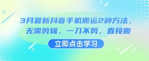 3月最新抖音手机搬运2种方法，无需剪辑，一刀不剪，直接搬-康仁安资源