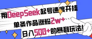 用DeepSeek起号速度开挂,单条作品涨粉2w+,日入5张+的暴利玩法-康仁安资源