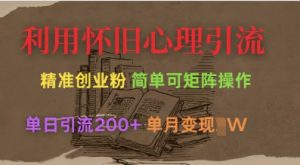 利用怀旧心理，引流创业粉，简单可矩阵操作，单日引流200+，月变现过W-康仁安资源
