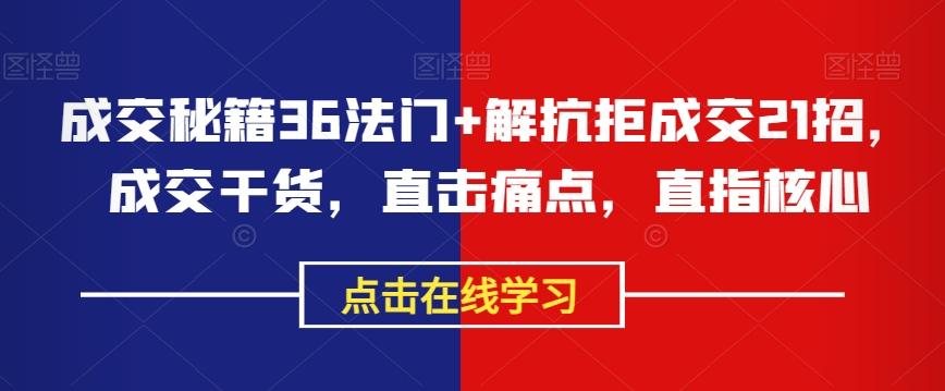 成交秘籍36法门+解抗拒成交21招，成交干货，直击痛点，直指核心-康仁安资源