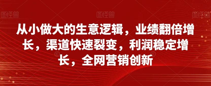 从小做大的生意逻辑，业绩翻倍增长，渠道快速裂变，利润稳定增长，全网营销创新-康仁安资源