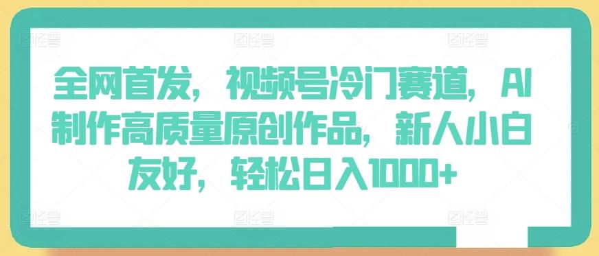 全网首发，视频号冷门赛道，AI制作高质量原创作品，新人小白友好，轻松日入1000+【揭秘】-康仁安资源