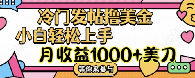 冷门发帖撸美金项目，月收益1000+美金，简单无脑，干就完了【揭秘】-康仁安资源