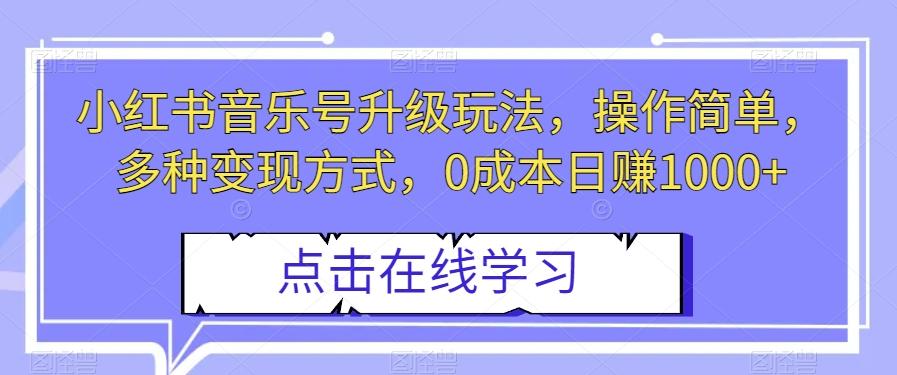 小红书音乐号升级玩法，操作简单，多种变现方式，0成本日赚1000+【揭秘】-康仁安资源