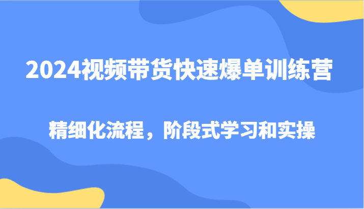2024视频带货快速爆单训练营，精细化流程，阶段式学习和实操-康仁安资源