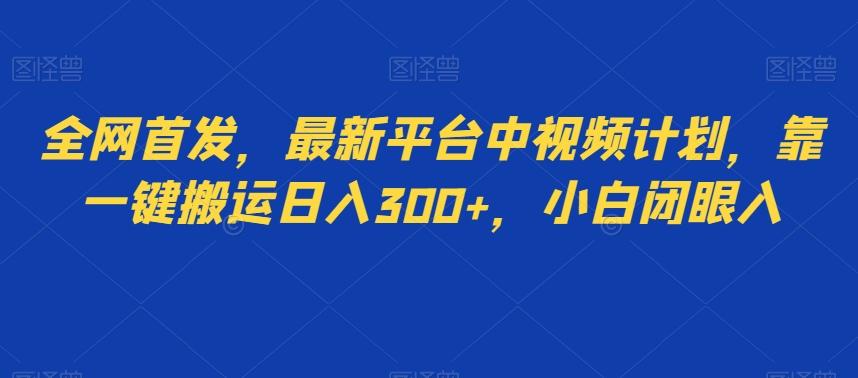 全网首发，最新平台中视频计划，靠一键搬运日入300+，小白闭眼入-康仁安资源