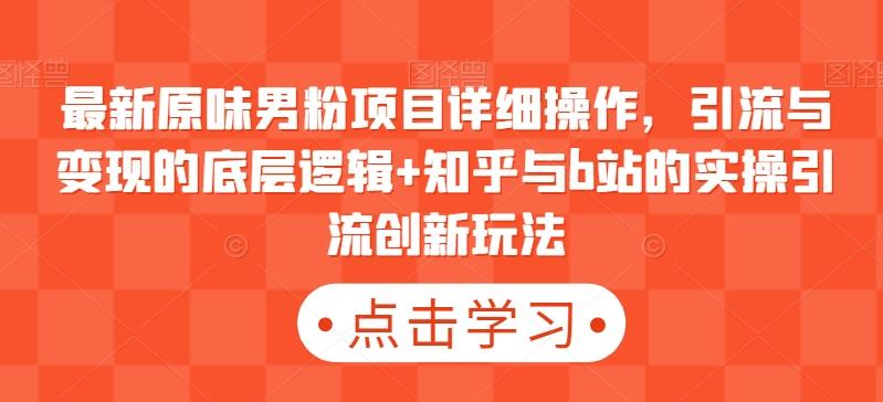 最新原味男粉项目详细操作，引流与变现的底层逻辑+知乎与b站的实操引流创新玩法-康仁安资源