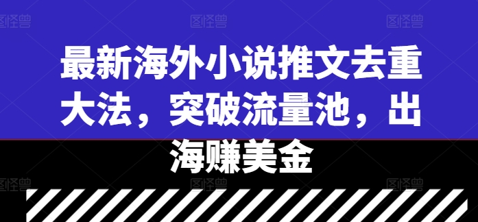 最新海外小说推文去重大法，突破流量池，出海赚美金-康仁安资源
