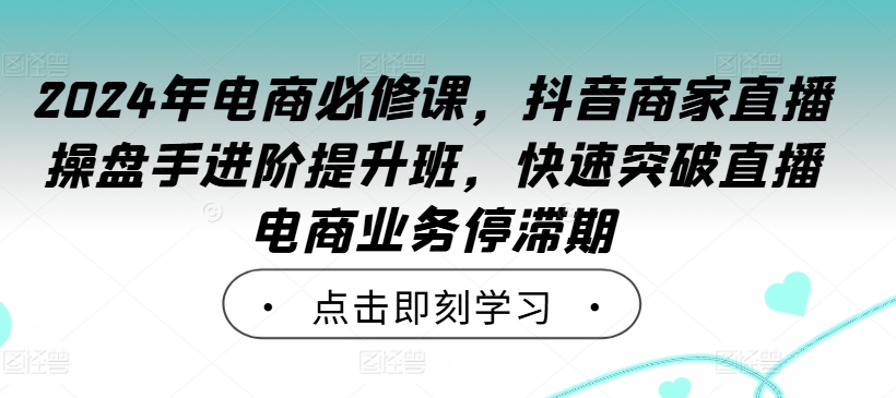 2024年电商必修课，抖音商家直播操盘手进阶提升班，快速突破直播电商业务停滞期-康仁安资源