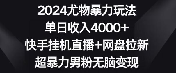 2024尤物暴力玩法，单日收入4000+，快手挂机直播+网盘拉新，超暴力男粉无脑变现【揭秘】-康仁安资源