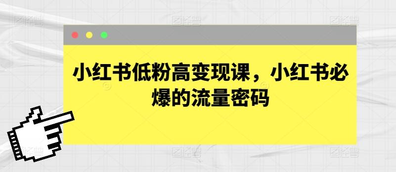 小红书低粉高变现课，小红书必爆的流量密码-康仁安资源