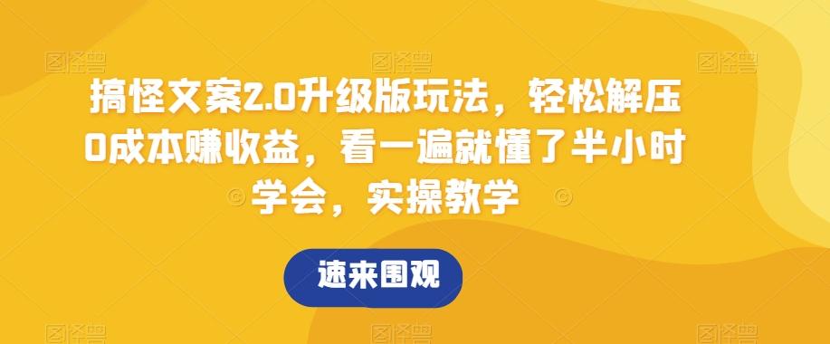 搞怪文案2.0升级版玩法，轻松解压0成本赚收益，看一遍就懂了半小时学会，实操教学【揭秘】-康仁安资源