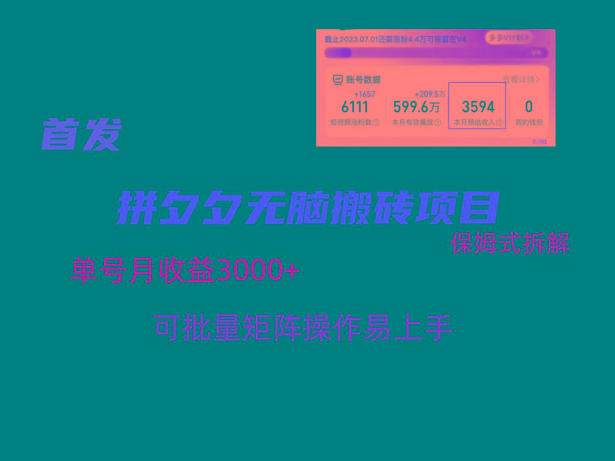 拼夕夕无脑搬砖,单号稳定收益3000+,保姆式拆解-康仁安资源