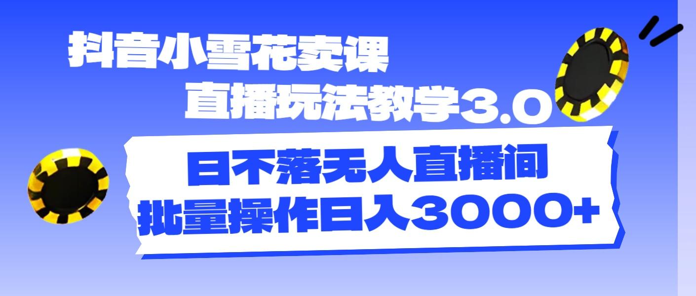 抖音小雪花卖课直播玩法教学3.0，日不落无人直播间，批量操作日入3000+-康仁安资源