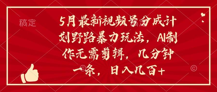 5月最新视频号分成计划野路暴力玩法，ai制作，无需剪辑。几分钟一条，...-康仁安资源