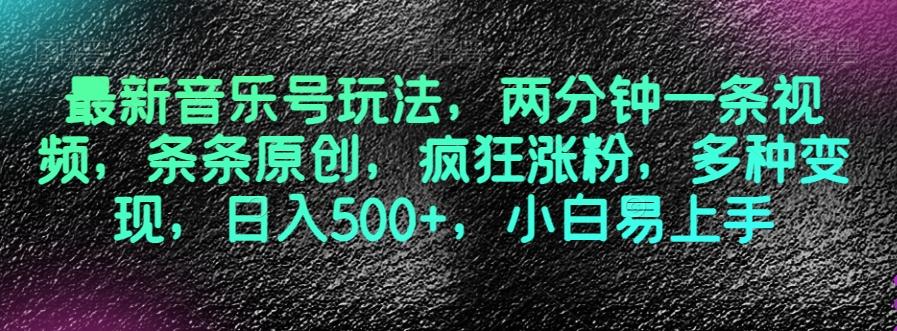 最新音乐号玩法，两分钟一条视频，条条原创，疯狂涨粉，多种变现，日入500+，小白易上手【揭秘】-康仁安资源