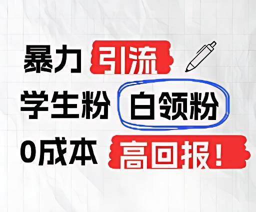 暴力引流学生粉白领粉，吊打以往垃圾玩法，0成本，高回报-康仁安资源