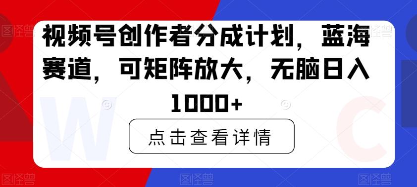 视频号创作者分成计划，蓝海赛道，可矩阵放大，无脑日入1000+-康仁安资源