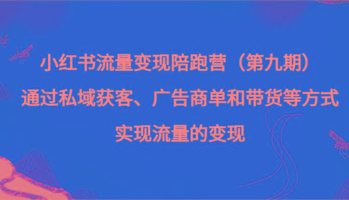 小红书流量变现陪跑营（第九期）通过私域获客、广告商单和带货等方式实现流量变现-康仁安资源