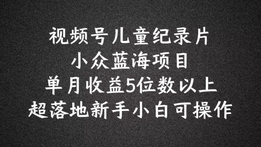 2024蓝海项目视频号儿童纪录片科普，单月收益5位数以上，新手小白可操作【揭秘】-康仁安资源
